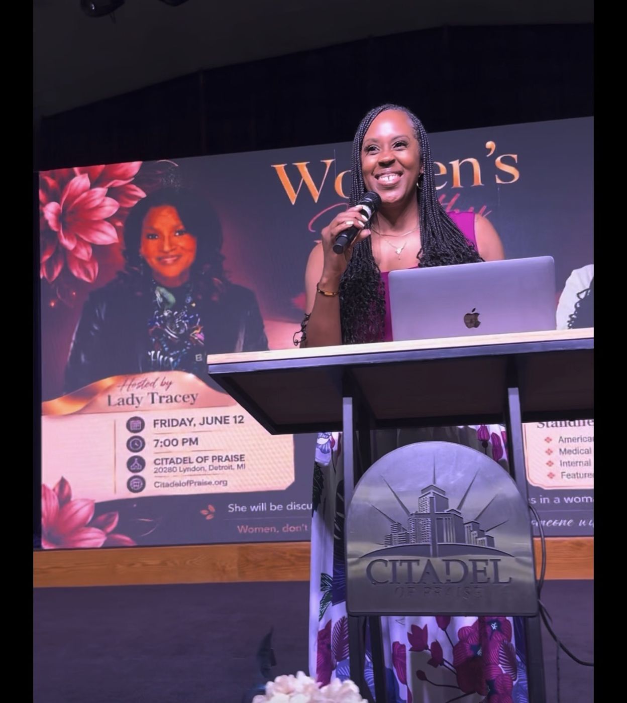 Dr. Standifer-Barrett speaking at Citadel of Praise